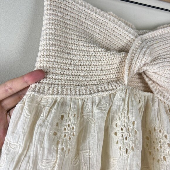 NWT MICAS Beige Knot Front Crochet Knit Embroidered Tube Top - Picture 3 of 6